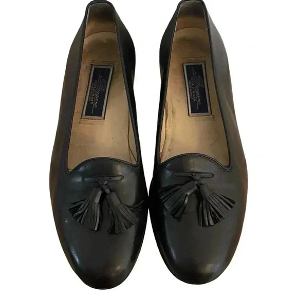 Bragano Cole Haan Black Leather Slip On Shoes Tasseled Loafers